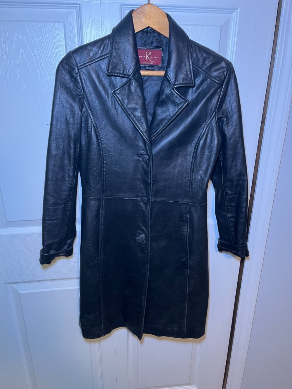 Katiana Couture Black Leather Coat Small Button Front - Picture 2 of 5